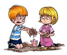 Cartoon Kids Playing With Mud drawing
