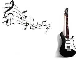 guitar and Musical notes, black and white