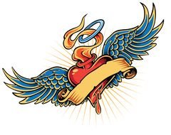painted heart with wings and banner