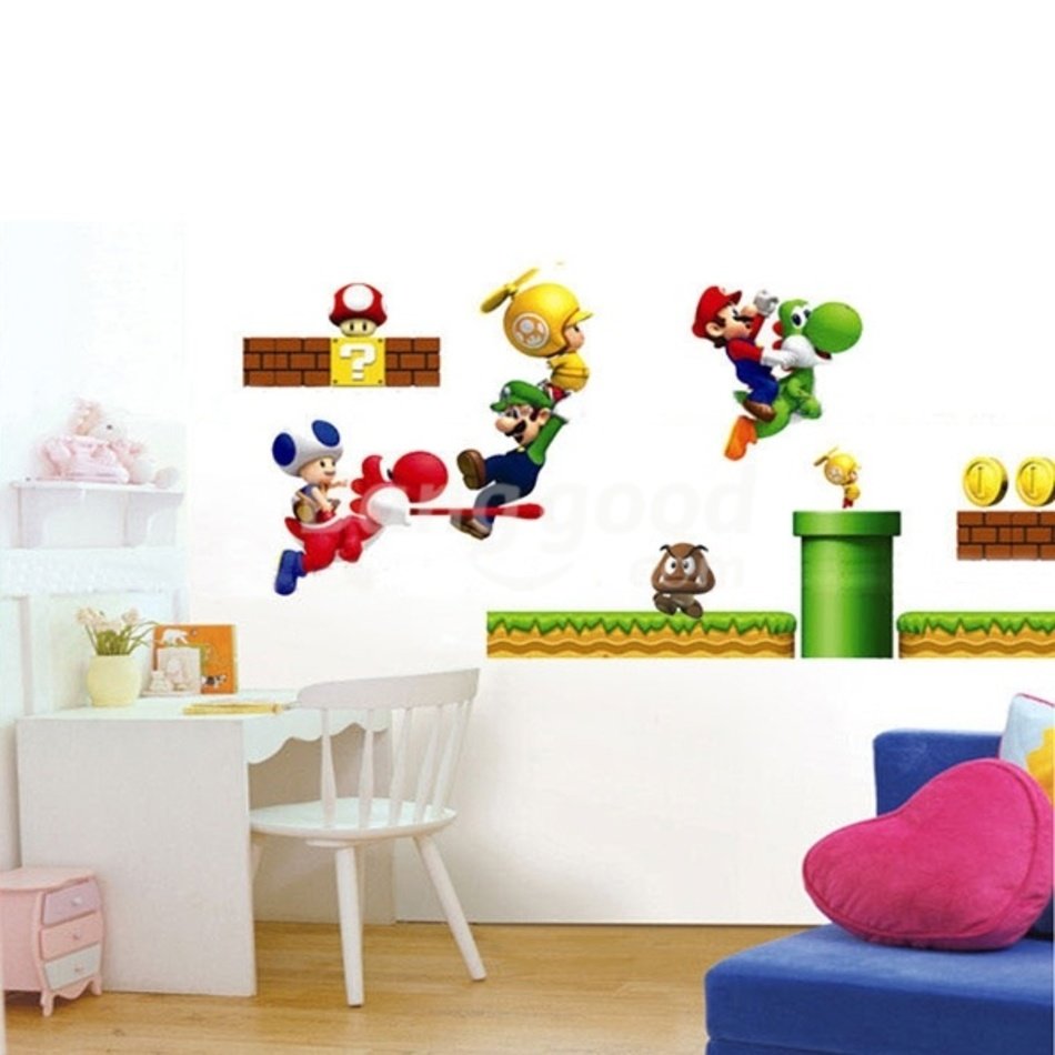 Wholesale New Super Mario Bros PVC Removable Wall Stickers For Kids