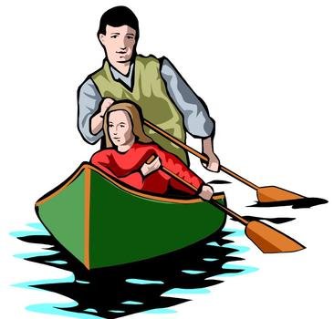 painted Dad and daughter swimming in the canoe