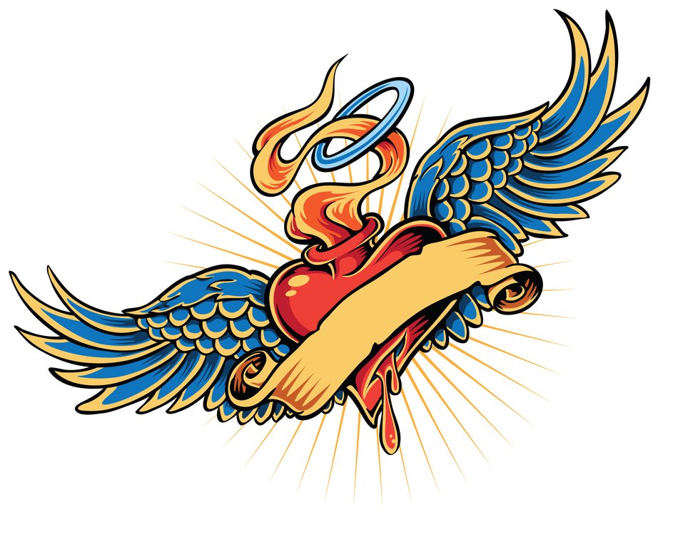 painted heart with wings and banner