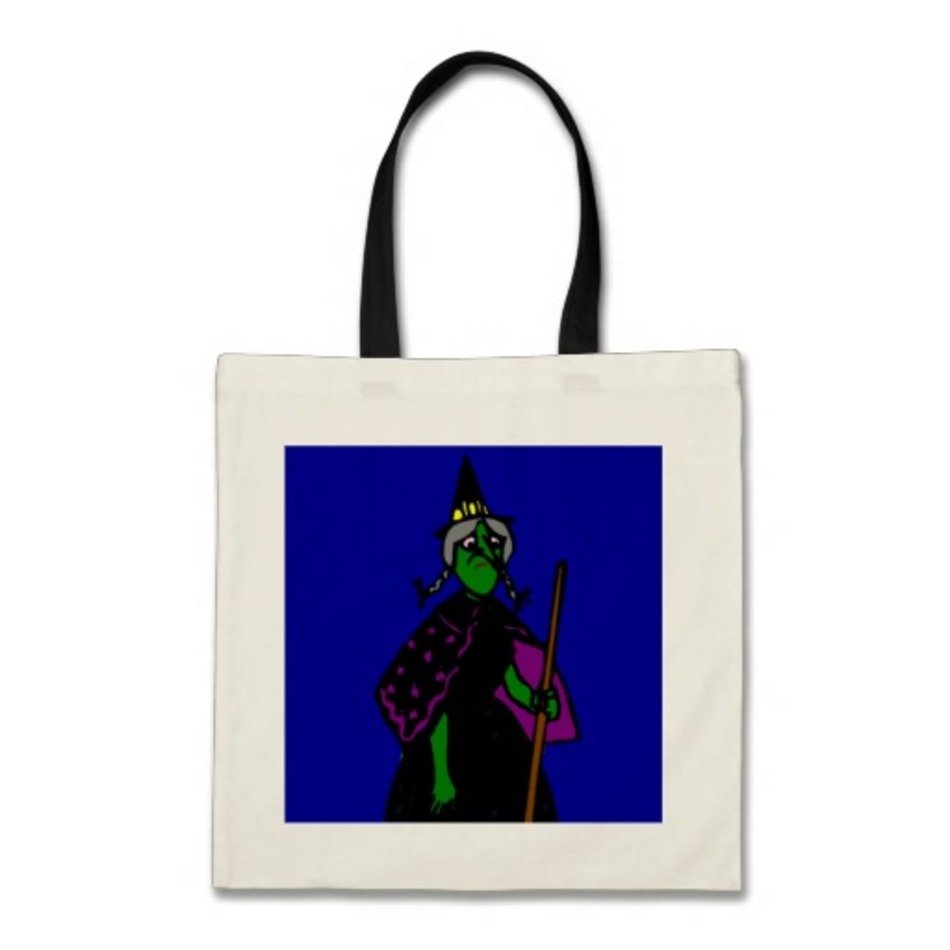 Sad Green Halloween Witch Tote Bags