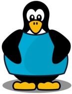 drawing of a penguin in blue clothes