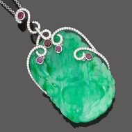 An Art Deco Jade And Diamond Lapel Brooch Circa 1920
