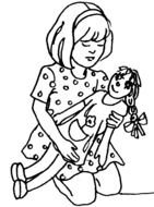 Girl With Doll Clip Art Black And White