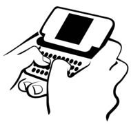 Black and white drawing of the technology in the hands clipart