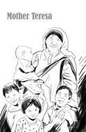 Mother Teresa with children, black and white poster