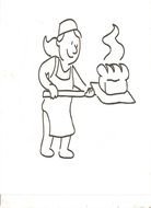 Black and white drawing of bread baking clipart
