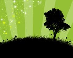 green background with grass and tree