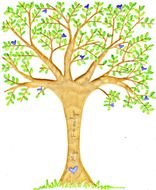 Family Tree, template with blue hearts