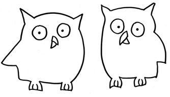 two cartoon owls, simple outline
