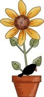 yellow flower and bird in a pot