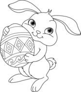 Easter bunny with an egg in a coloring book