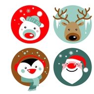 cute Christmas animals and Santa