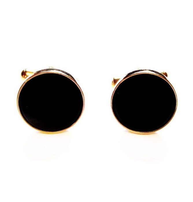 Vintage Gold Cufflinks Black Glass