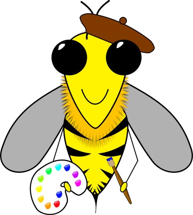 cartoon Bee, painter with palette and brush