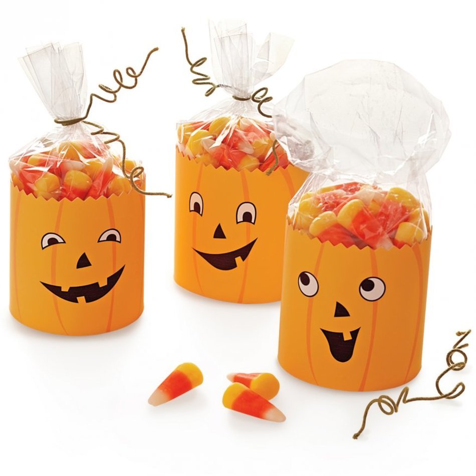 three pumpkin faced Bags with candies