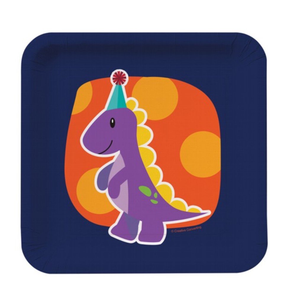 Little Dino 7 Inch Square Cake Dessert Plates 8 Ct