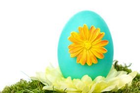 blue easter egg with orange flower