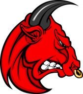 red angry bull head with Long Horns, drawing