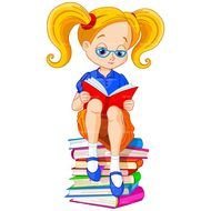 Cartoon girl is reading the books clipart