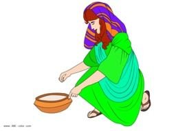 painted girl in a green dress leaned over the bowl