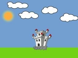 Cartoon Castle and sun drawing