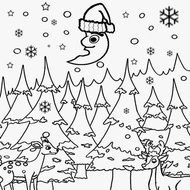 Black and white drawing of the Christmas forest clipart