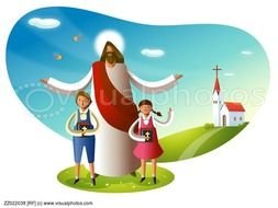 Jesus Christ Standing With Two Children