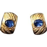 Vintage Christian DIOR Gold Tone Blue Sapphire Glass Earrings
