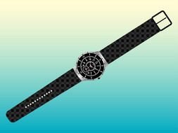 clipart of painted black men's watch on a blue background