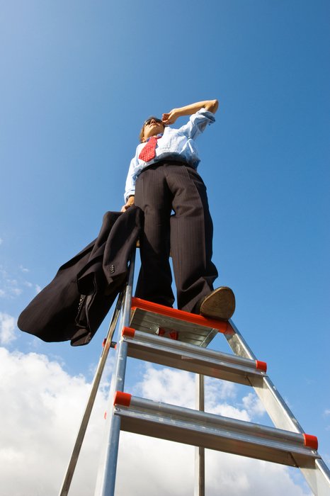 Business Vision, man on ladder at sky