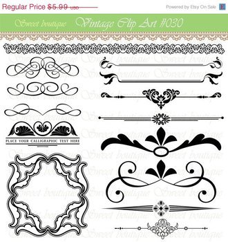50 OFF Vintage Calligraphy Clip Art Clipart DIY Wedding Invitation