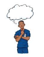 Cartoon worker With Thought Bubble