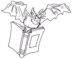 cartoon bat with book in its paws