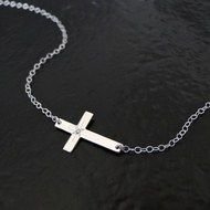 White Gold Sideways Cross Necklace