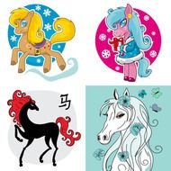 Set Of 4 Vector Cartoon Horses For 2014 New Year as a picture for clipart