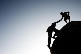 two men climbing mountain, Helping Others, concept, digital art