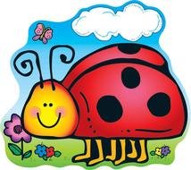 cartoon ladybug on a flowering meadow