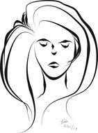 drawing of a female face with long hair