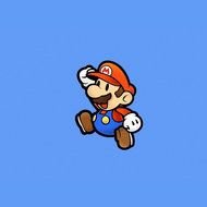 a small Super Mario on a blue background