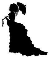 silhouette of a girl in a medieval dress with an umbrella