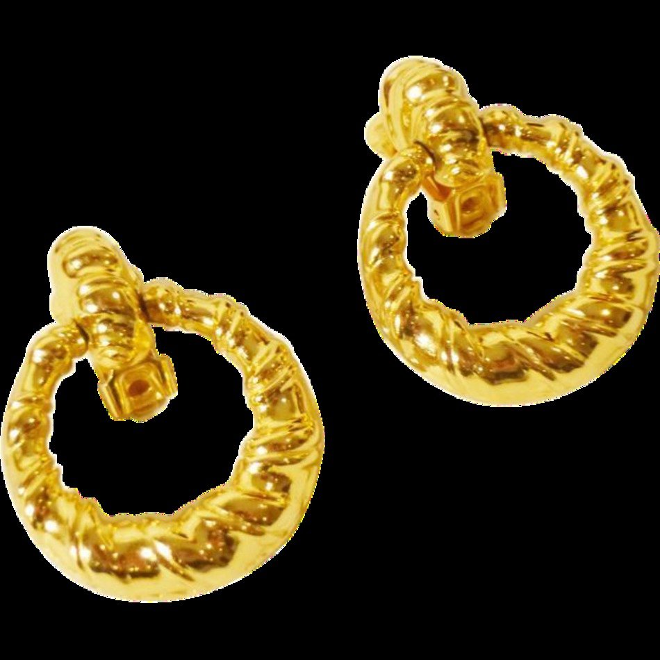 Awesome Christian Dior Rope Turned Gold Tone Door Knocker Earrings