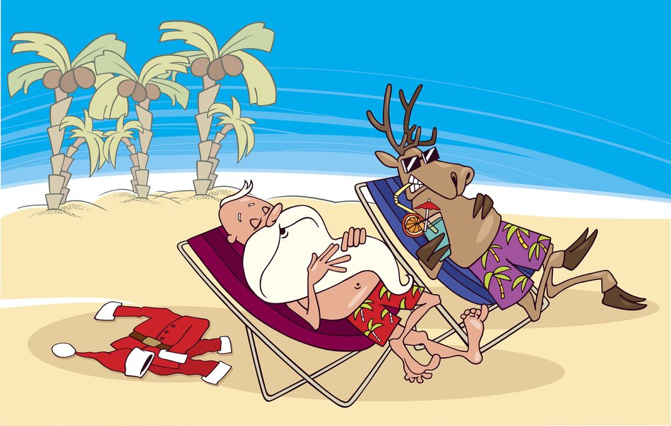 Santa And Reindeer On Beach drawing