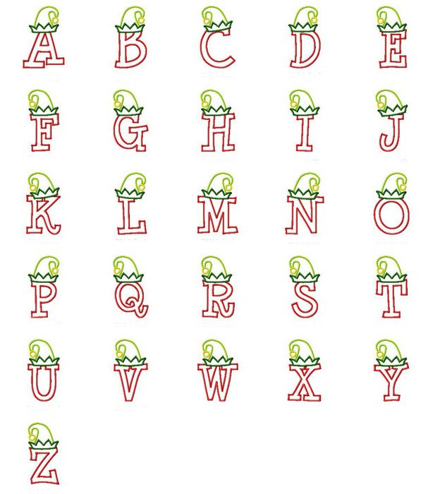 Elf Hat Applique Alphabet