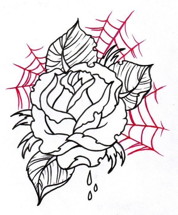 Traditional Rose Tattoo Outline N2