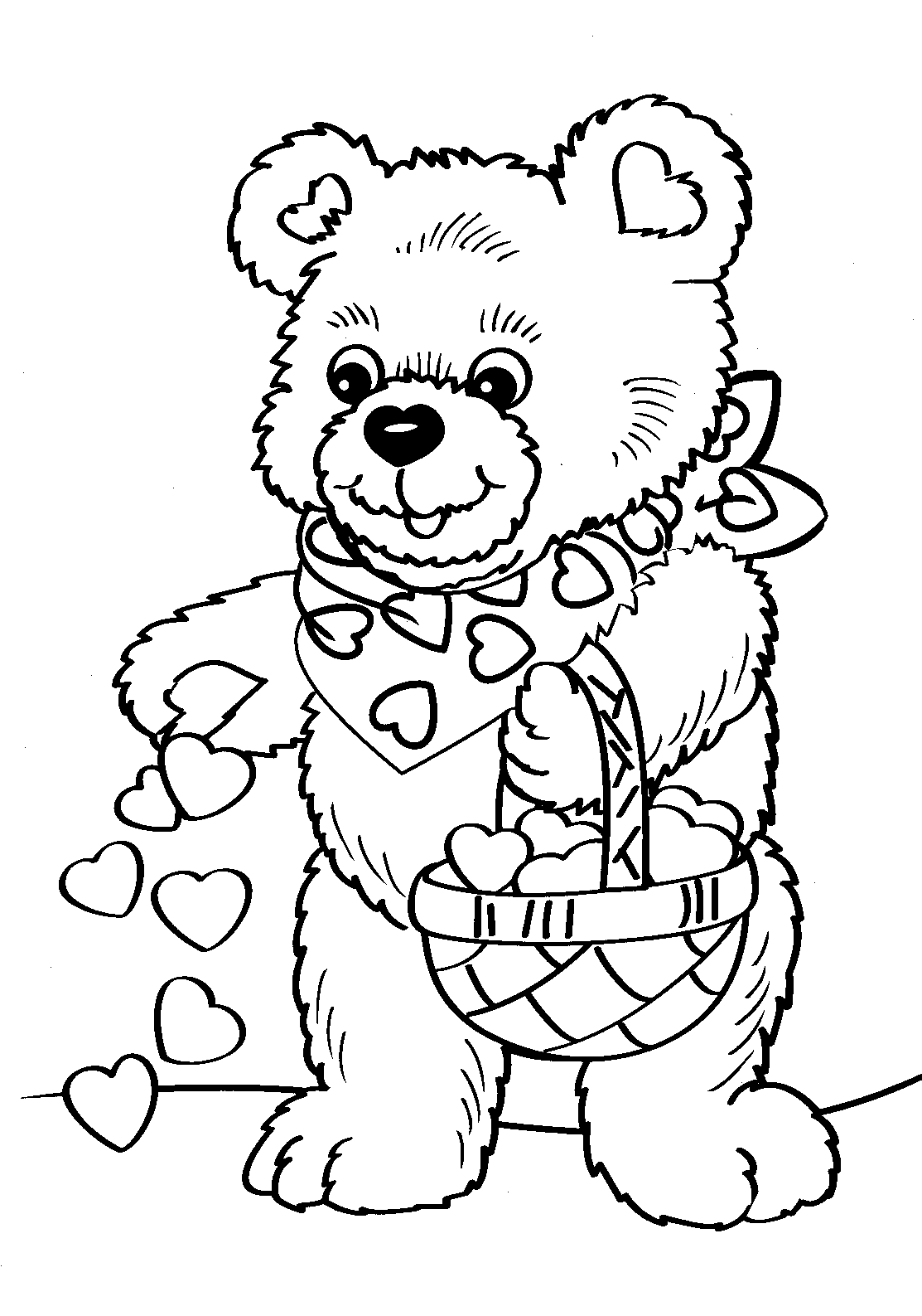 Black and white picture of a bear with hearts free image download