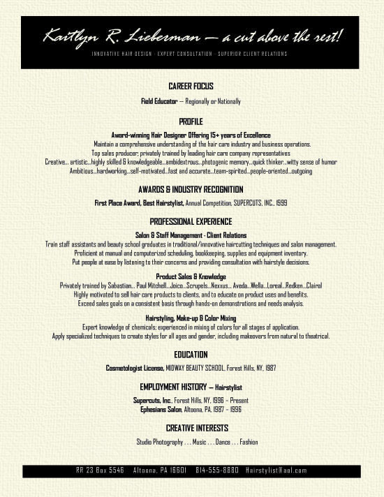 Sample Hair Stylist Resume Example Free Image