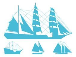 four Sailing Ships, blue silhouettes